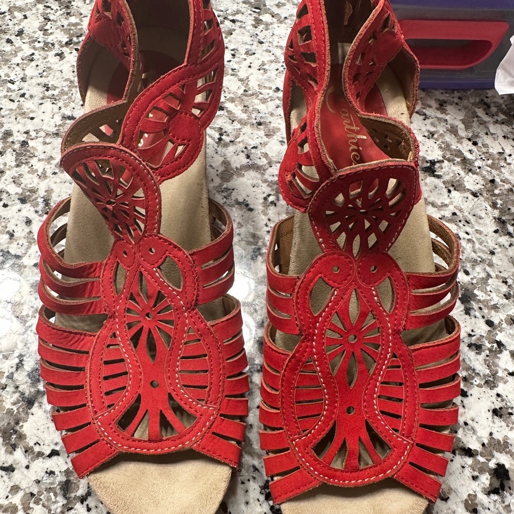 Women's Red Laser-Cut Strappy Sandals